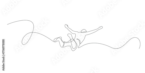 Skydiving Man. One Line Vector Illustration on White Background.