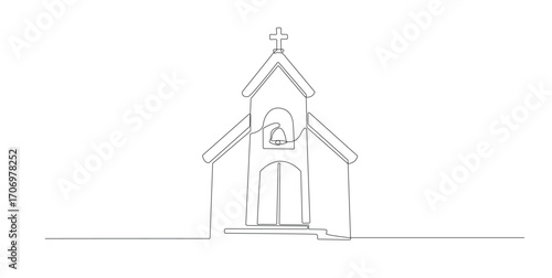 Church One Line Drawing, Vector Illustration.
