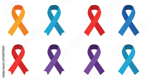 colorful awareness ribbons symbolizing various health causes and support