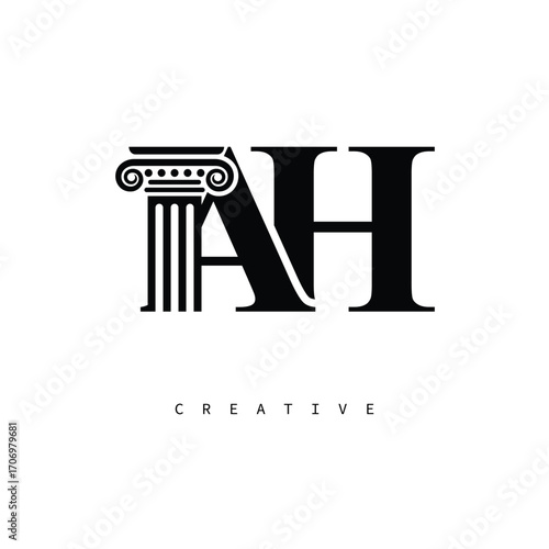 AH Law Prime Monogram Logo Design Classic Column & Legal Symbol