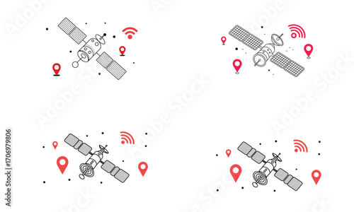 Communication satellite icons with gps and signal symbols