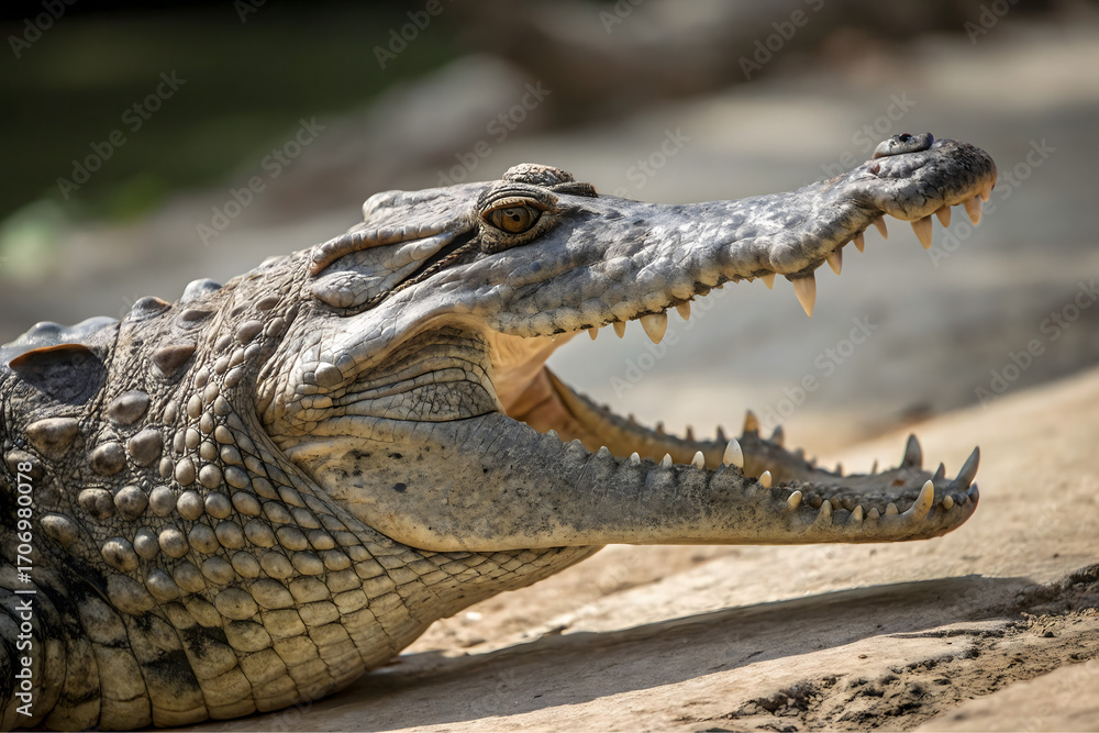 Fototapeta premium A detailed close-up of a crocodile's jaw