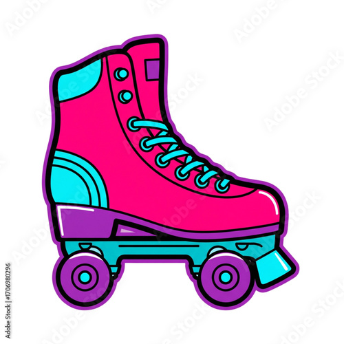 Flat Vector Illustration of Retro Neon Roller Skate – Y2K Glow Style