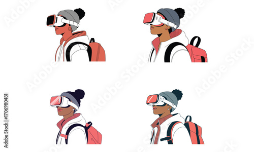 Virtual reality headset man illustration with modern technology