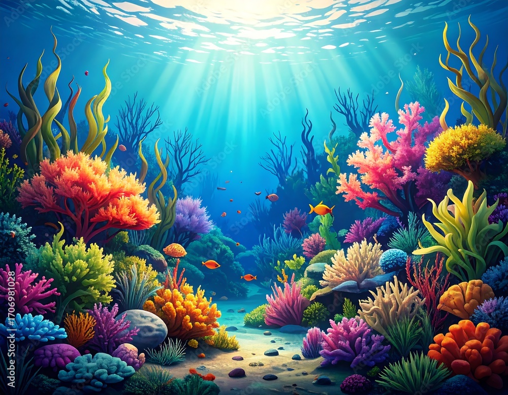 Naklejka premium Vibrant underwater coral reef scene