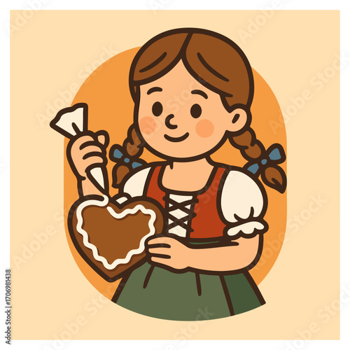 Bavarian Girl with Gingerbread Heart (Lebkuchen) – Dirndl Mascot