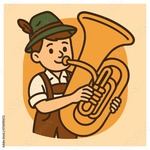 Bavarian tuba player in Oktoberfest costume