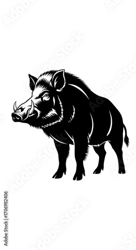 Wild Boar Silhouette Standing Strong Vector Illustration
