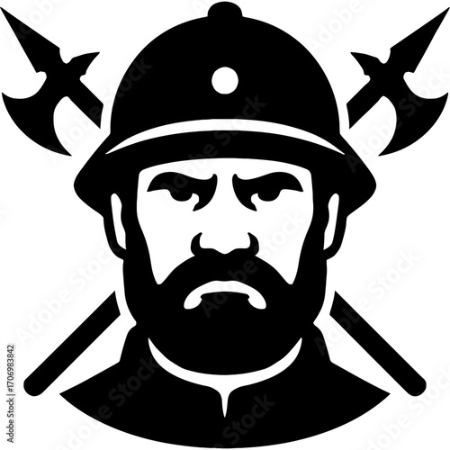 Minimalistic black silhouette of master-at-arms head