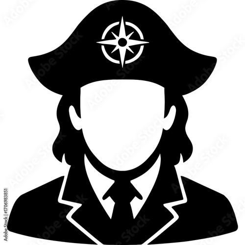 Minimalistic black silhouette of navigator head