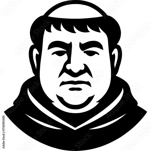 Minimalistic black vector silhouette of friar head