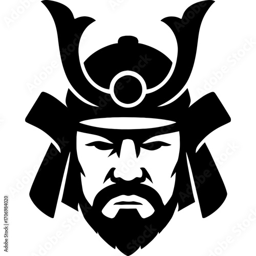 Minimalistic black silhouette of daimyo head