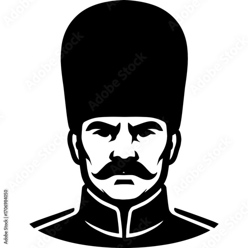 Minimalistic black silhouette of grenadier head