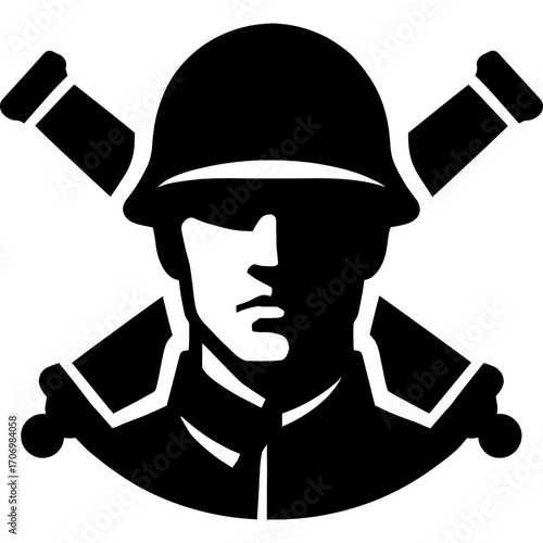 Black silhouette of an artillerist head