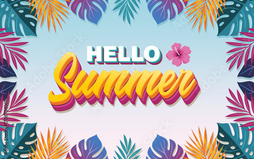 Wallpaper Mural Hello summer beach background template. Summer greeting text in seaside beach background with tropical elements vector illustration Torontodigital.ca