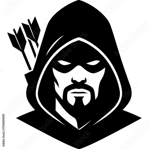 Minimalistic black archer silhouette on white background