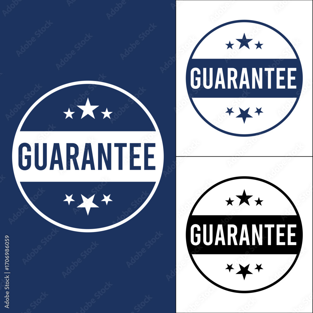 Obraz premium Guarantee badge icons set with stars in white black and blue backgrounds Vector