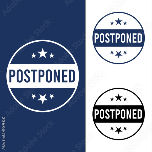 Postponed stamp design with stars indicating delay or cancellation notice Vector