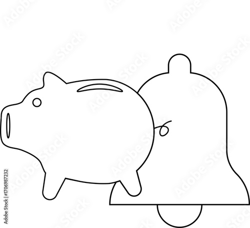 bell icon and piggy bank icon with white background
