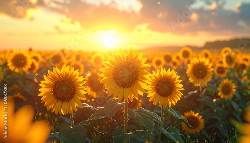 Wallpaper Mural Golden Hour Sunflowers: A Sunset Symphony in Yellow Torontodigital.ca