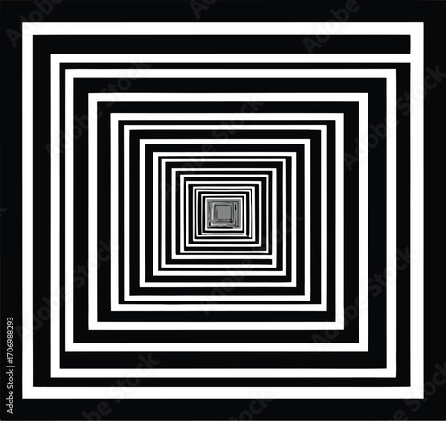 Endless square tunnel, optical illusion, geometric pattern