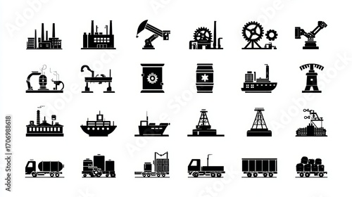 Simple Black Factory and Logistics Icons