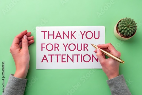 Thank you for your attention concept. Polite expression used to show gratitude to someone for listening and focusing or paying attention to what has been said or presented.