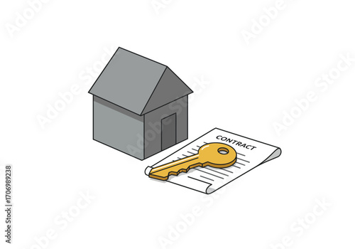 Real Estate Contract and House Key.