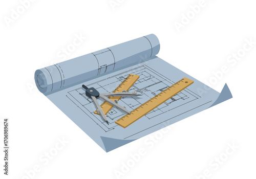 Architectural Blueprint with Tools.