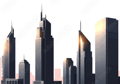 Modern City Skyline Architecture at Sunrise.