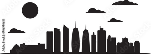 Doha skyline silhouette black color vector illustration of Qatar city landmarks on white background
