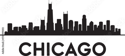 Chicago city skyline horizontal banner black silhouette vector illustration on white background