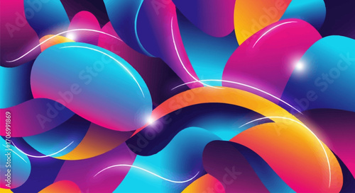 Abstract digital artwork featuring flowing, organic shapes in vibrant, contrasting colors with glowing highlights.
