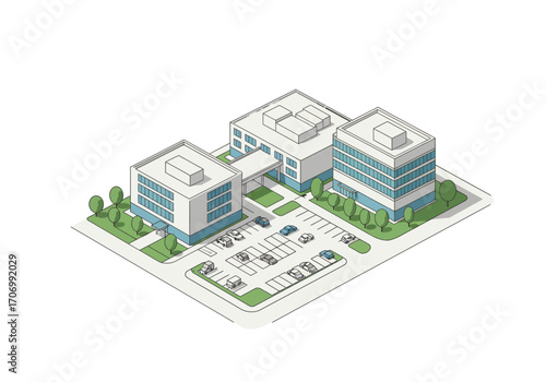 Modern Medical Center Building Complex.