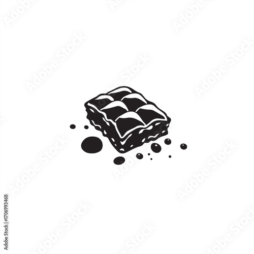 A classic black and white Vector silhouette of baklava presented on a crisp white background, rendered with the timeless elegance of a cast bronze surface, showcasing an antique patina finish