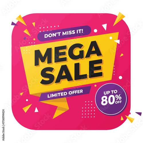 Illustration of mega sale banner with limited offer and up to 80 off