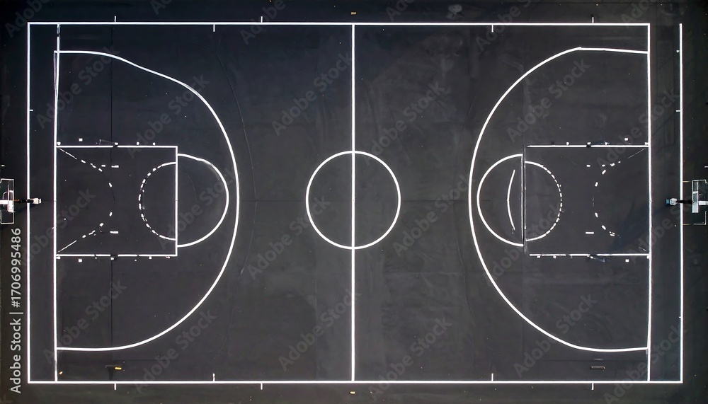 Fototapeta premium Top Down Aerial View of an Empty Outdoor Basketball Court.