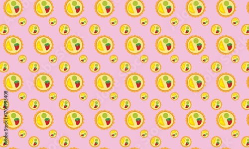 The pattern shows fruit pie, which is a small tart filled with custard and topped with fresh fruit slices. This design is suitable for packaging or stickers