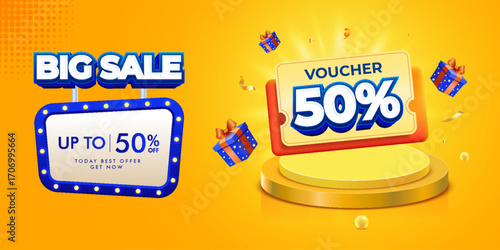Big sale promo banner template with podium