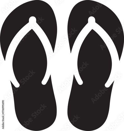 Black Flip Flops Vector Icon Summer Footwear and Beach Slippers
