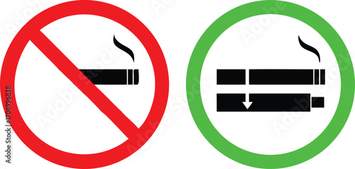 No smoking, No vaping combined sign. Smoking & vaping area or allowed symbol. High resolution vector icon 
