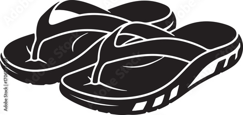 Stylish Flip Flops Black and White Vector Art for Summer and Beachwear