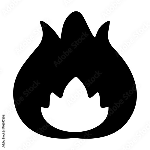 A black and white drawing of a flame. The flame is drawn in a stylized way, with a lot of detail and emphasis on the shape of the flame. Concept of warmth and energy