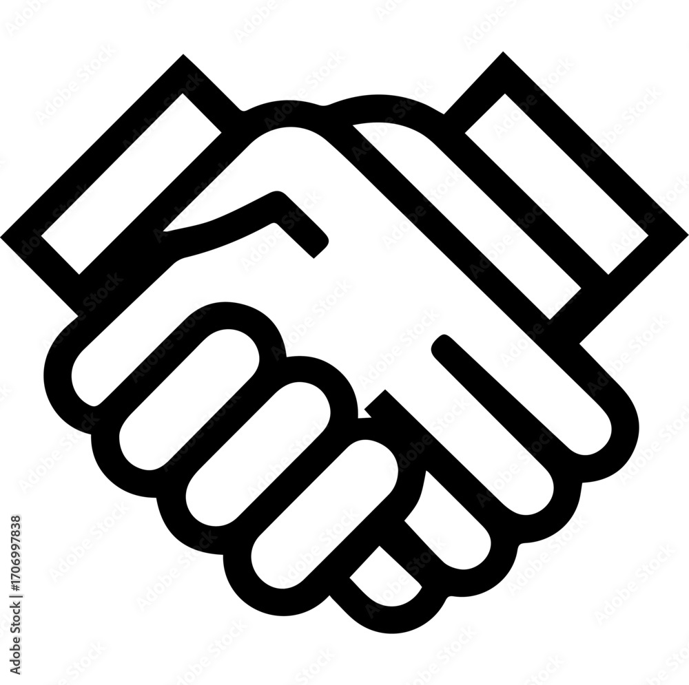 Obraz premium A handshake symbolizes trust and cooperation. The image is a simple black and white drawing of two hands clasping together