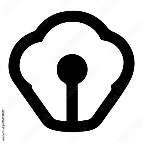 A black and white image of a flower with a pointy stem. The flower is surrounded by a white background