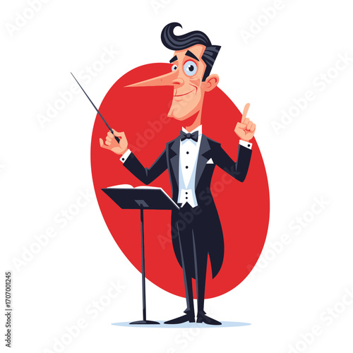 Animated Orchestra Conductor Icon Musical Maestro with Baton and Bow Tie