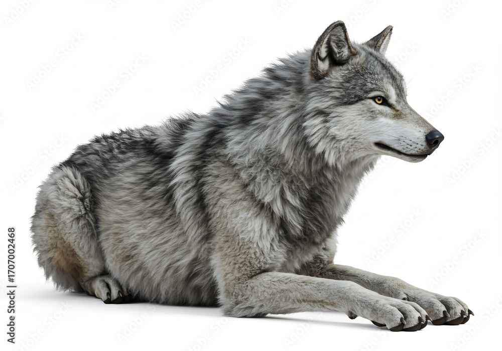 Obraz premium オオカミの灰色毛並写真 野生動物の横顔