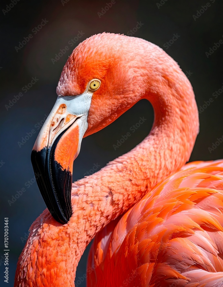 Fototapeta premium Close-up of a vibrant pink flamingo's head and neck