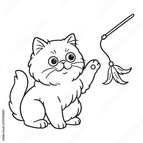 Line art of persian cat playing with cat teaser cartoon vector