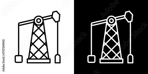 Oil pump jack line single icon. Simple outline vector symbol for the petroleum industry, drilling rig, and fossil fuel extraction on black and white